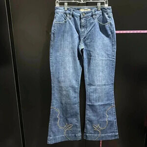 Rock&Roll Midrise denim trouser embroidered/studded, flare bell bottom jeans